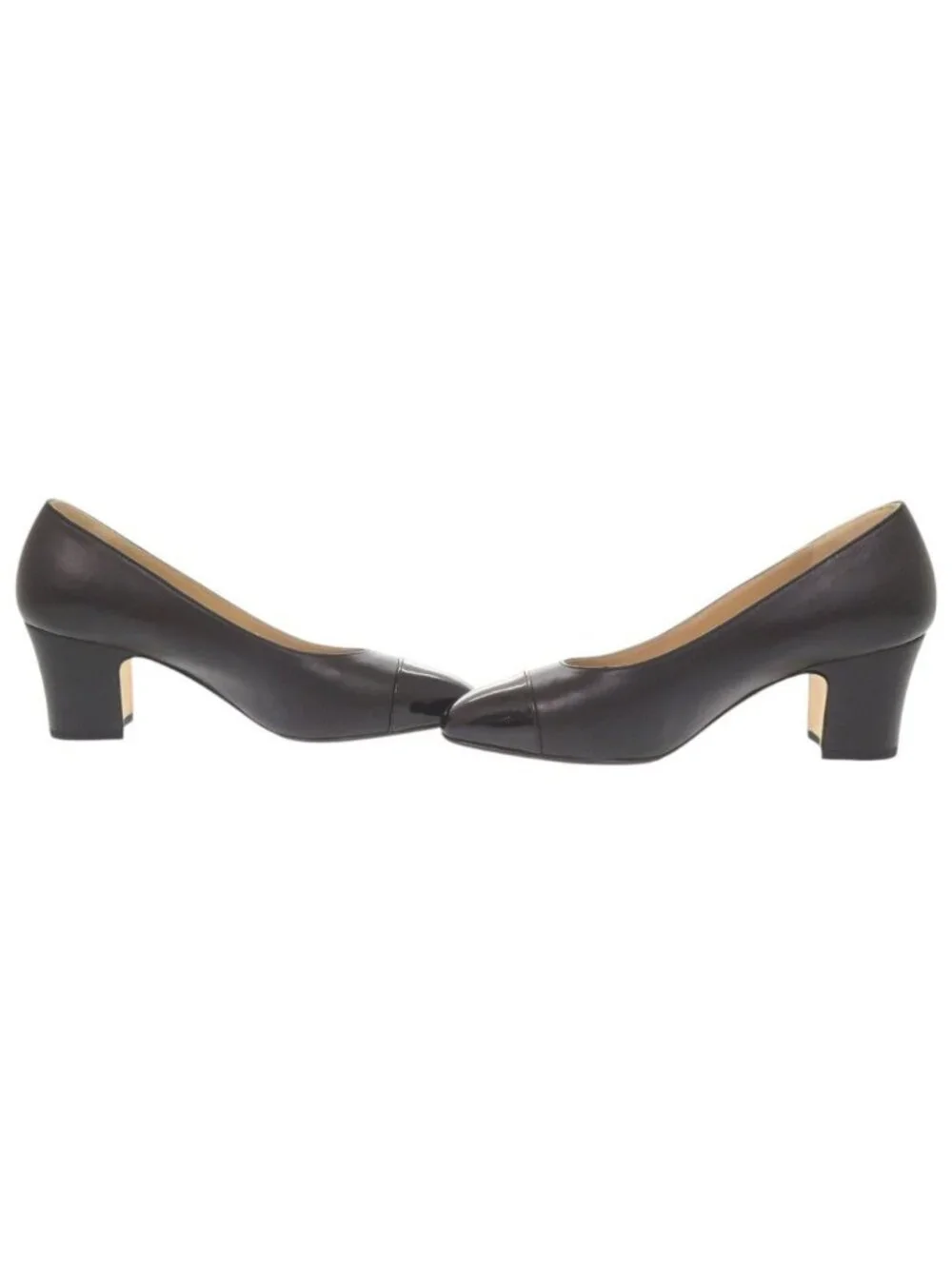 Chanel CC Logo 35c Leather Patent Black Pumps Heel